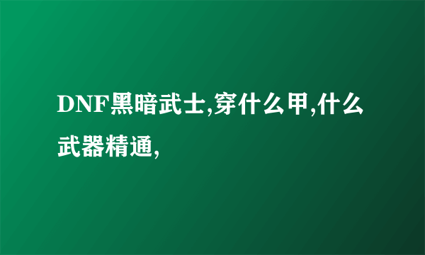 DNF黑暗武士,穿什么甲,什么武器精通,