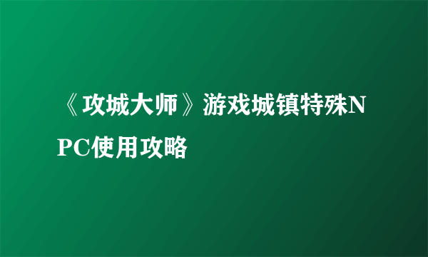 《攻城大师》游戏城镇特殊NPC使用攻略