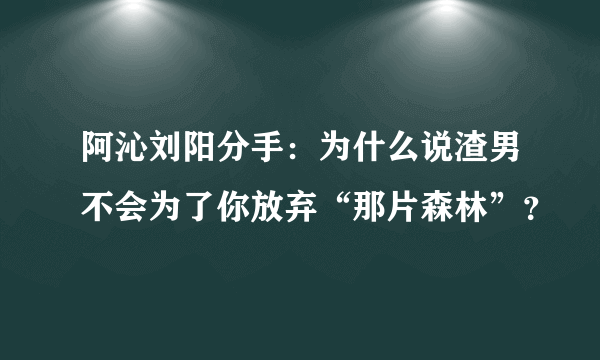 阿沁刘阳分手：为什么说渣男不会为了你放弃“那片森林”？