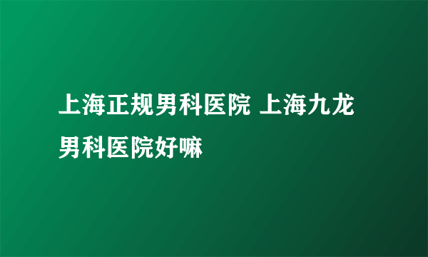 上海正规男科医院 上海九龙男科医院好嘛