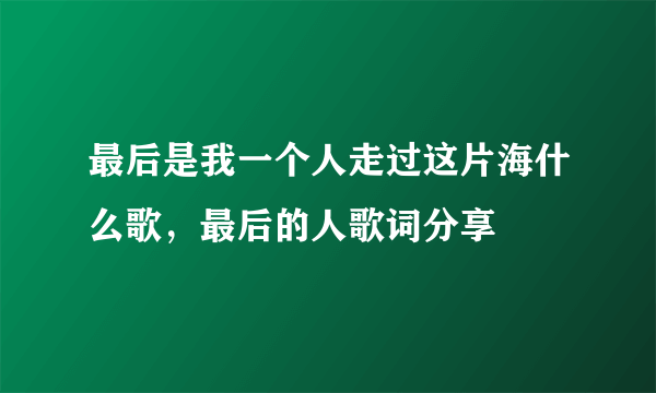 最后是我一个人走过这片海什么歌，最后的人歌词分享