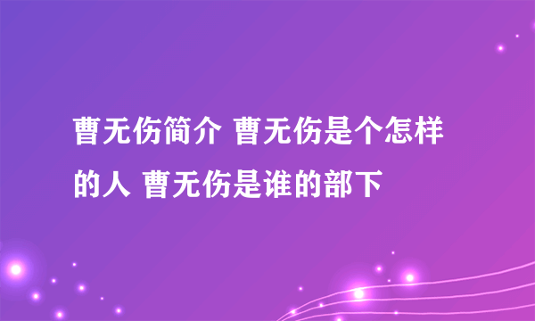 曹无伤简介 曹无伤是个怎样的人 曹无伤是谁的部下