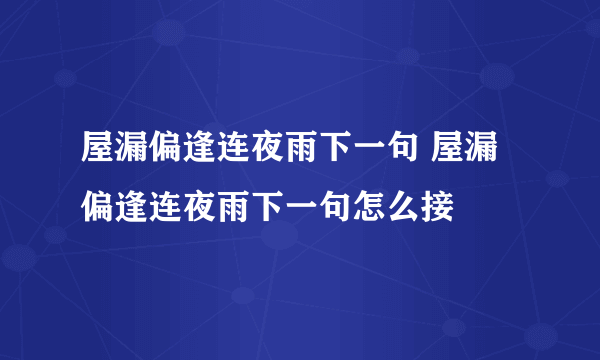 屋漏偏逢连夜雨下一句 屋漏偏逢连夜雨下一句怎么接