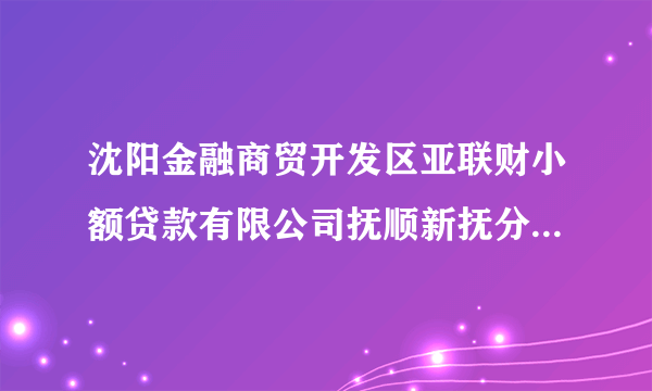 沈阳金融商贸开发区亚联财小额贷款有限公司抚顺新抚分公司怎么样？