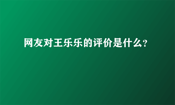 网友对王乐乐的评价是什么？