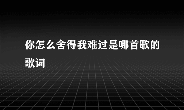 你怎么舍得我难过是哪首歌的歌词