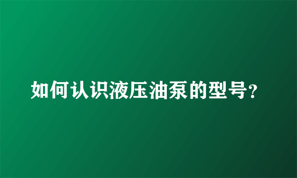 如何认识液压油泵的型号？