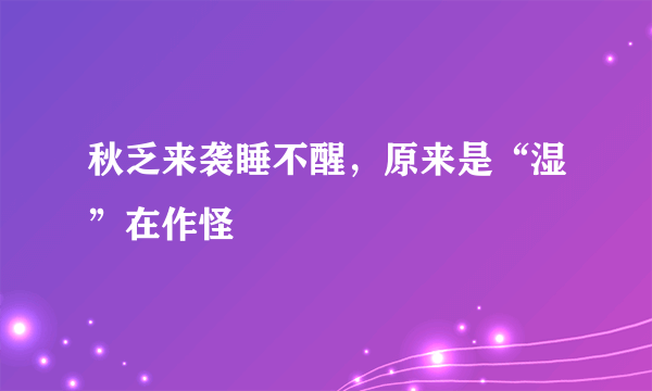 秋乏来袭睡不醒，原来是“湿”在作怪