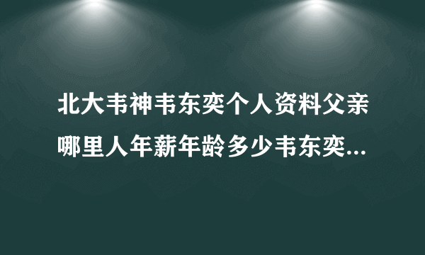 北大韦神韦东奕个人资料父亲哪里人年薪年龄多少韦东奕聂子佩谁更厉害