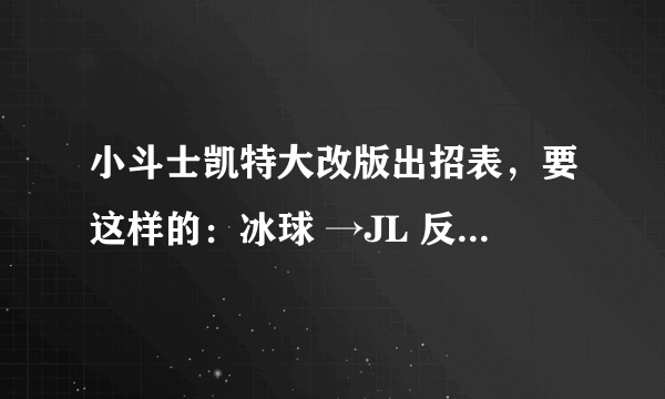 小斗士凯特大改版出招表，要这样的：冰球 →JL 反正是W上 S下 A左 D右 J拳 K蹦 L防