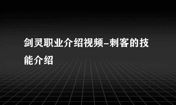 剑灵职业介绍视频-刺客的技能介绍