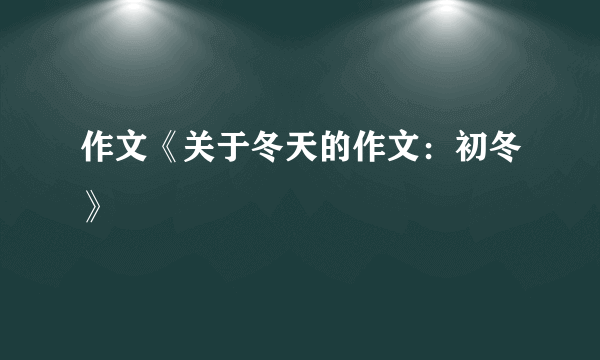 作文《关于冬天的作文：初冬》