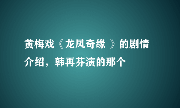 黄梅戏《龙凤奇缘 》的剧情介绍，韩再芬演的那个