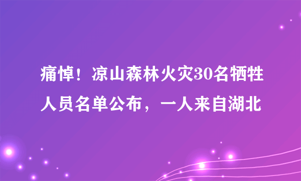 痛悼！凉山森林火灾30名牺牲人员名单公布，一人来自湖北