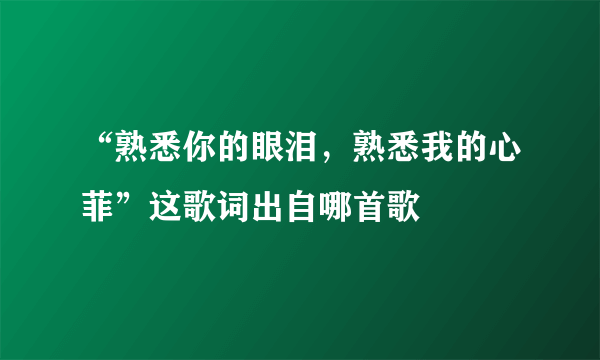 “熟悉你的眼泪，熟悉我的心菲”这歌词出自哪首歌