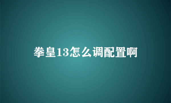 拳皇13怎么调配置啊