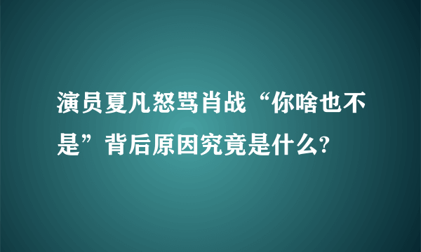 演员夏凡怒骂肖战“你啥也不是”背后原因究竟是什么?