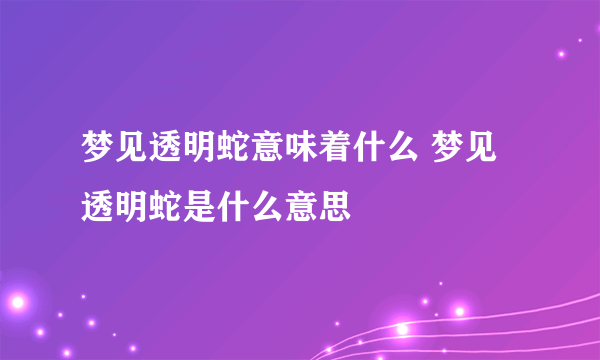 梦见透明蛇意味着什么 梦见透明蛇是什么意思