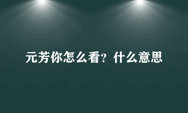 元芳你怎么看？什么意思