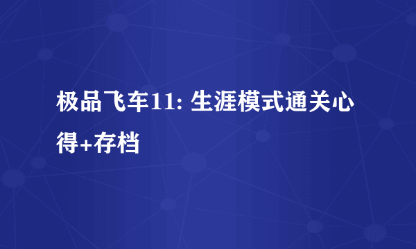 极品飞车11: 生涯模式通关心得+存档