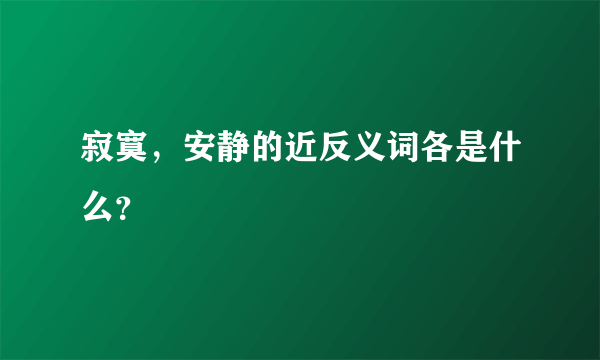 寂寞，安静的近反义词各是什么？