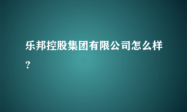 乐邦控股集团有限公司怎么样？