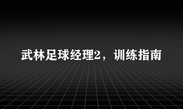 武林足球经理2，训练指南