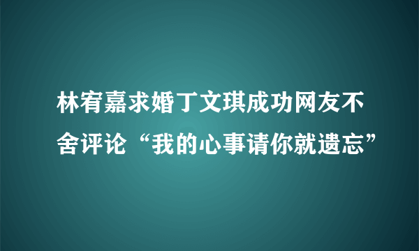 林宥嘉求婚丁文琪成功网友不舍评论“我的心事请你就遗忘”