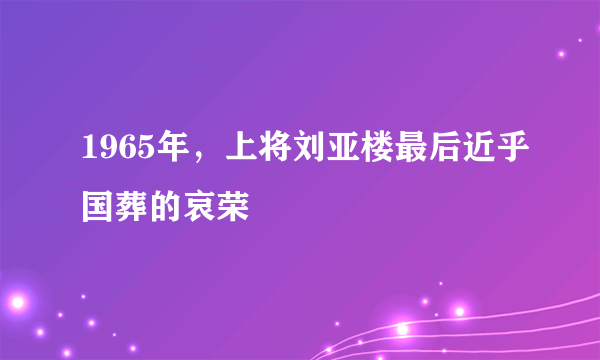 1965年，上将刘亚楼最后近乎国葬的哀荣