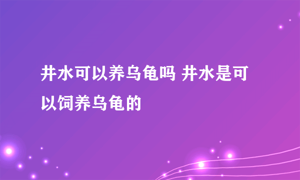 井水可以养乌龟吗 井水是可以饲养乌龟的