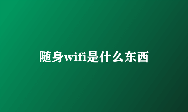 随身wifi是什么东西