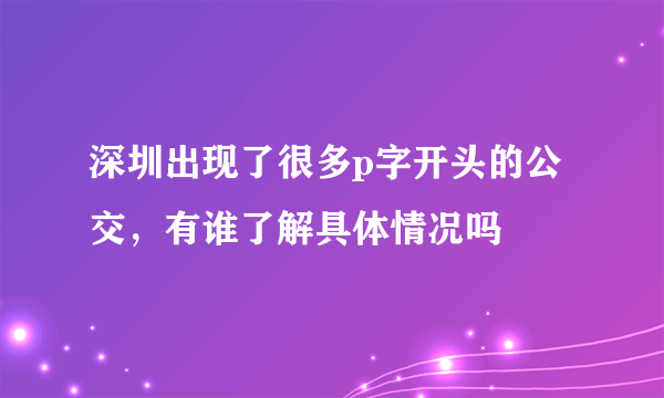 深圳出现了很多p字开头的公交，有谁了解具体情况吗