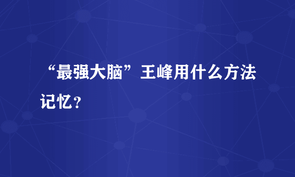 “最强大脑”王峰用什么方法记忆？