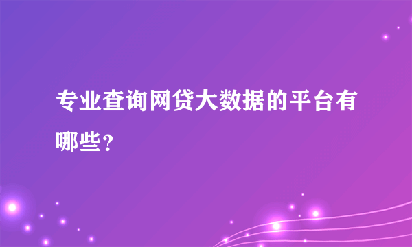 专业查询网贷大数据的平台有哪些？