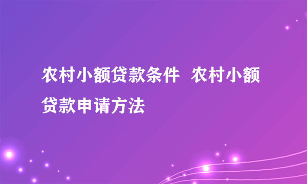 农村小额贷款条件  农村小额贷款申请方法