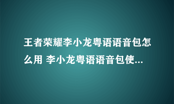 王者荣耀李小龙粤语语音包怎么用 李小龙粤语语音包使用教程攻略