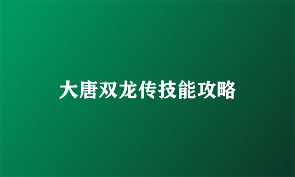 大唐双龙传技能攻略