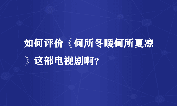 如何评价《何所冬暖何所夏凉》这部电视剧啊？