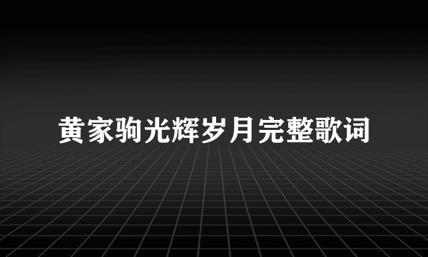 黄家驹光辉岁月完整歌词