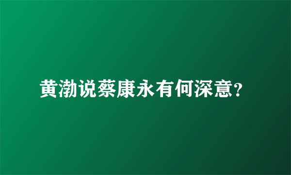 黄渤说蔡康永有何深意？