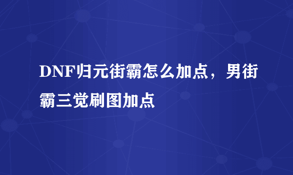 DNF归元街霸怎么加点，男街霸三觉刷图加点