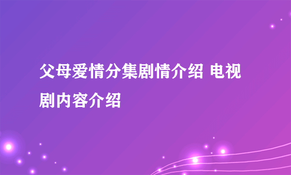 父母爱情分集剧情介绍 电视剧内容介绍