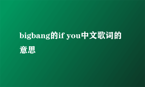 bigbang的if you中文歌词的意思