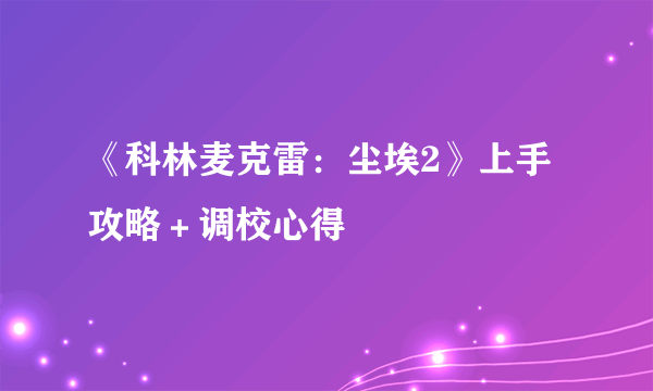 《科林麦克雷：尘埃2》上手攻略＋调校心得