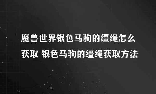 魔兽世界银色马驹的缰绳怎么获取 银色马驹的缰绳获取方法