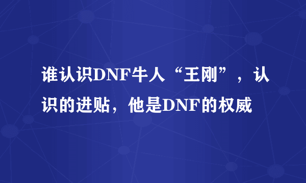 谁认识DNF牛人“王刚”，认识的进贴，他是DNF的权威