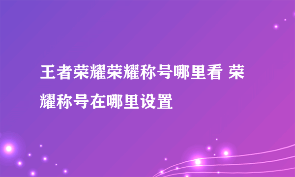 王者荣耀荣耀称号哪里看 荣耀称号在哪里设置