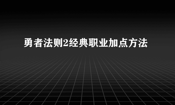 勇者法则2经典职业加点方法