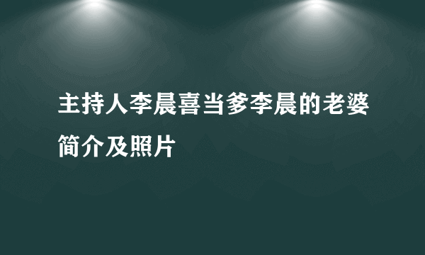 主持人李晨喜当爹李晨的老婆简介及照片