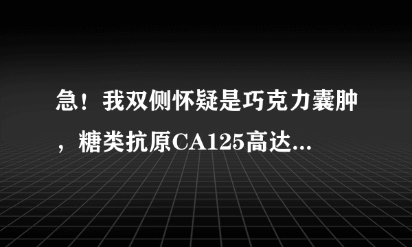 急！我双侧怀疑是巧克力囊肿，糖类抗原CA125高达409.4，请问我是不是很严重一定要做手术吗？